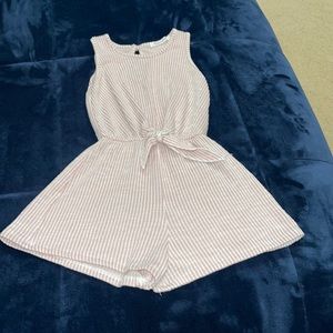 XS caution to the wind brand, romper, in stripped blush pink/white pattern